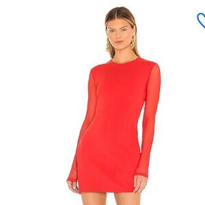 Superdown Red Fitted Long Sheer Sleeve Dress